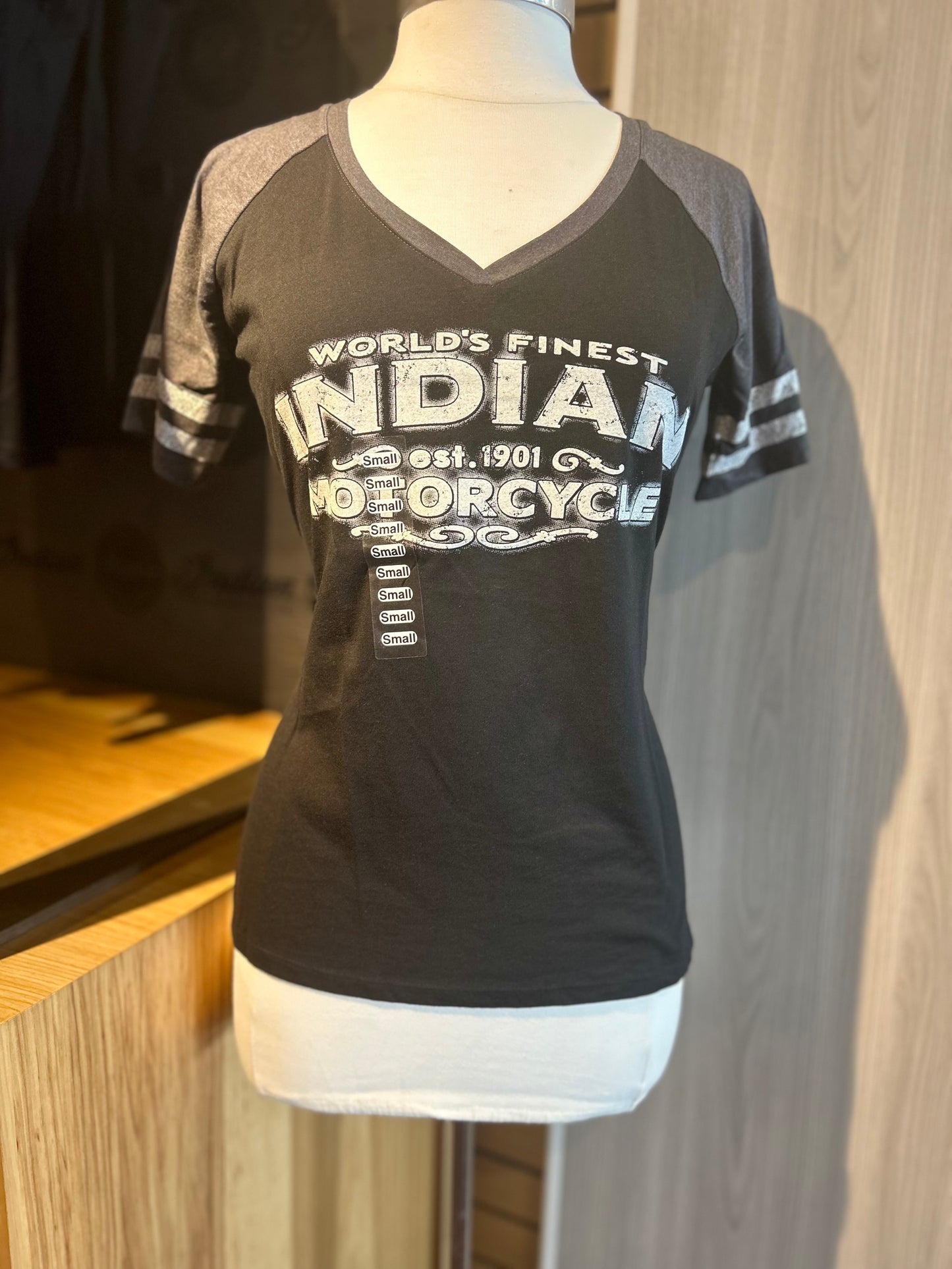Indian Motorcycle WW Black V-Neck, Black and white Script