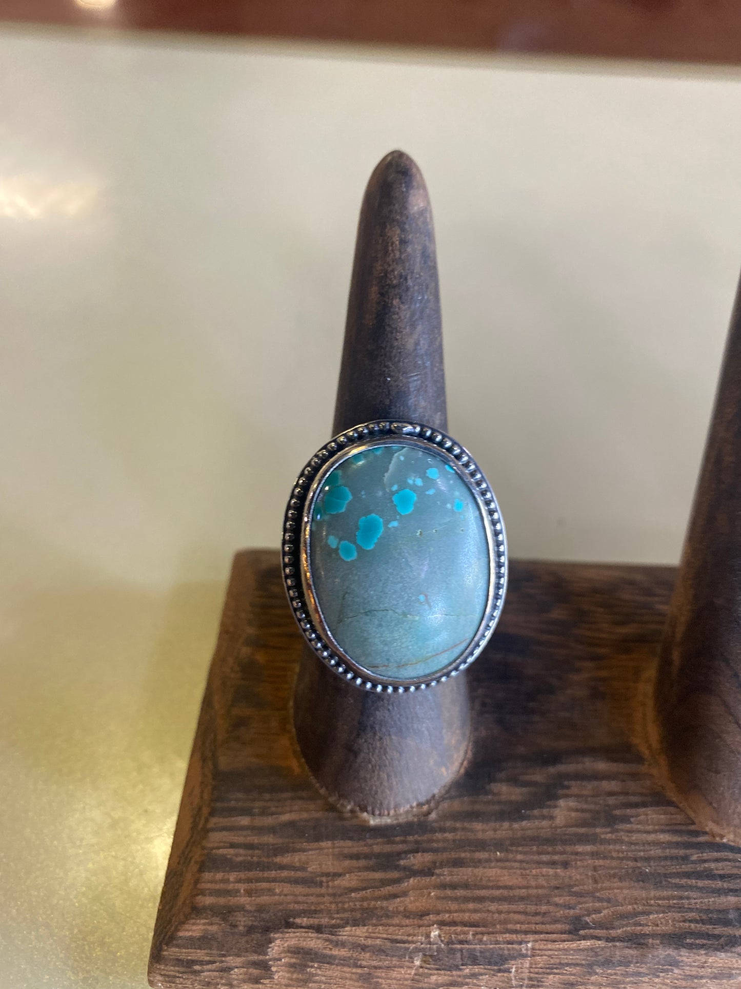 Beaded Detail Stearling Silver Turquoise Ring