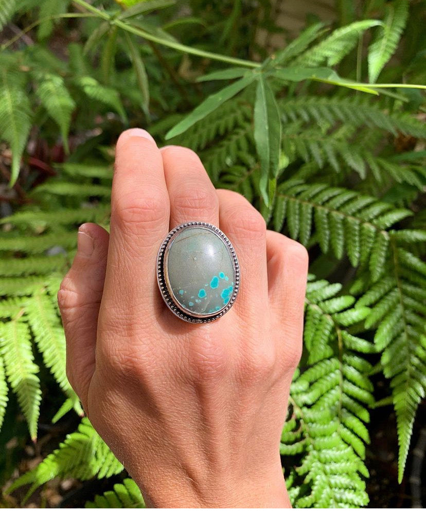 Beaded Detail Stearling Silver Turquoise Ring
