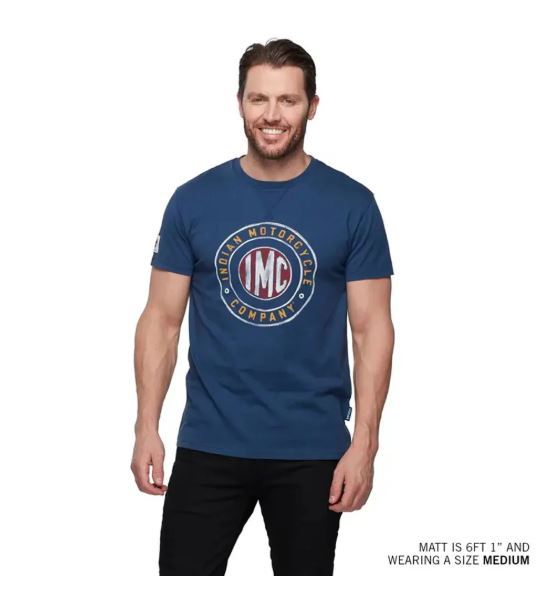 Indian Motorcycle Men's Colored IMC Logo T-Shirt Tee Soft Light Comfortable Blue