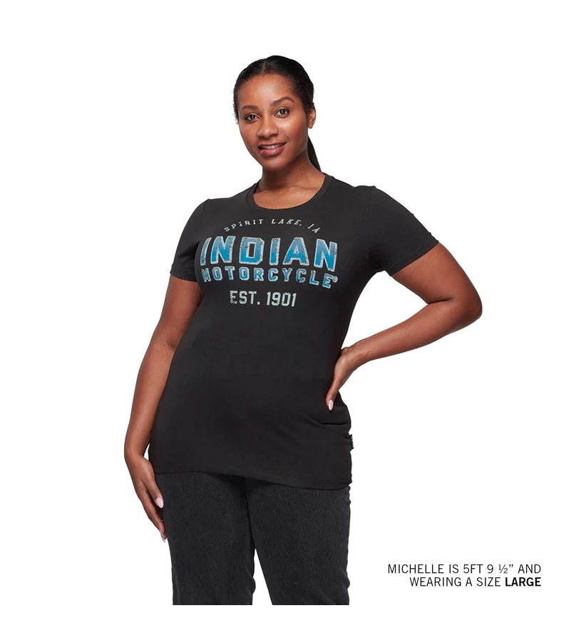 Indian Motorcycle Women's Ombre Blue Logo Tee, Black