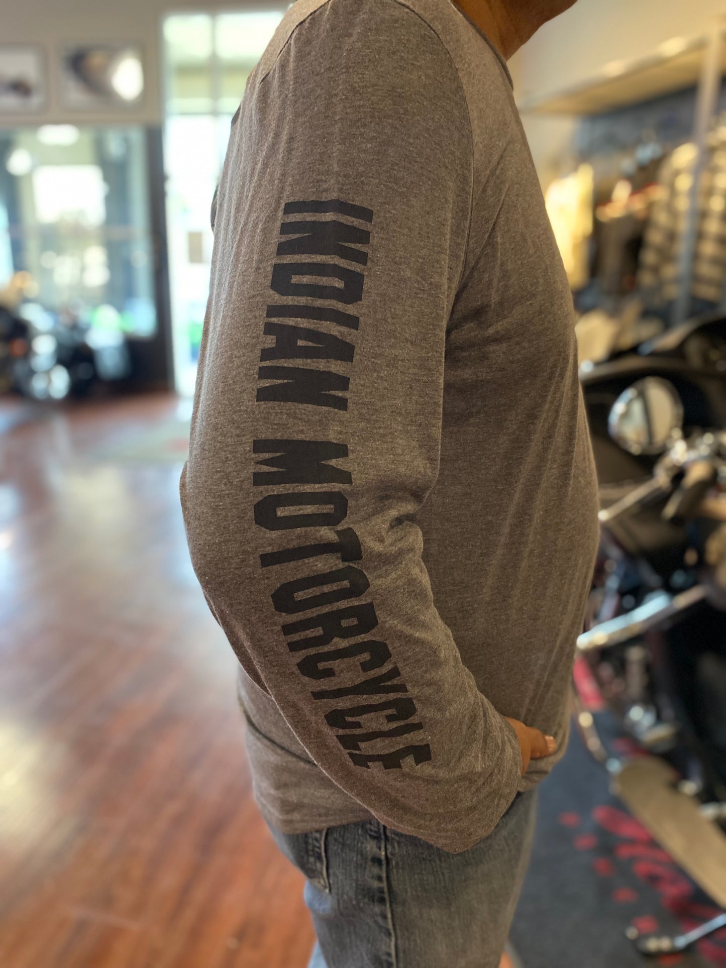 GREY INDIAN MOTORCYCLE LONG SLEEVE TEE